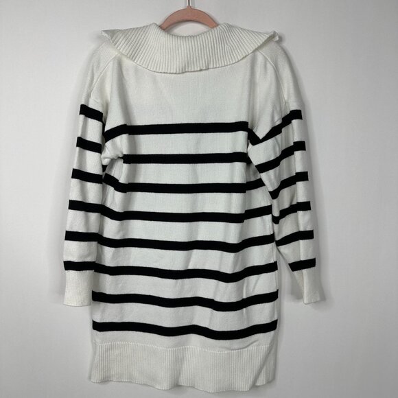 2/$30 Primark Striped Henley Funnel Neck Sweater Dress Medium White #A0362 TRB2 - Picture 3 of 6